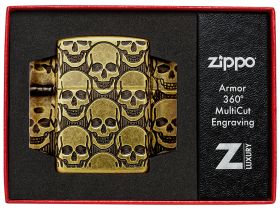 Зажигалка ZIPPO Armor® Cackling Cranium с покрытием Antique Brass, латунь/сталь, золотистая, матовая, 38x13x57 мм