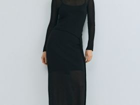Вязаное платье с вырезом лодочкой, Черный