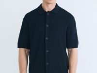 Кардиган из текстурной ткани с коротким рукавом, Синий