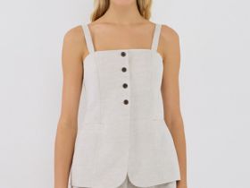 Топ из льняной ткани, Бежевый