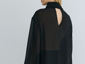 Блузка из шифона с шарфом, Черный