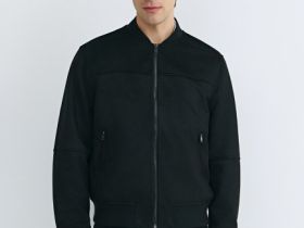 Бомбер из искусственной замши, Черный