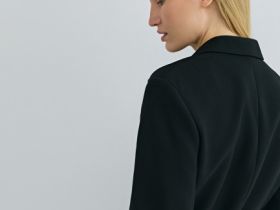 Двубортный жакет с поясом, Черный