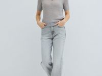 Джемпер структурной вязки с воротником-поло, Серый