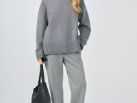 Джемпер с воротником-стойкой, Серый