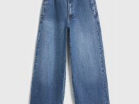 Широкие джинсы с высокой посадкой и ремнем, Синий