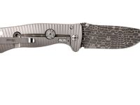 Нож складной LionSteel SR2DL G Mini, сталь клинка дамасская сталь Chad Nichols Damascus "Lizard" Pattern, рукоять титан по технологии Solid®, серый