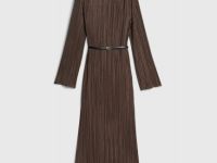 Трикотажное платье с ремнём, Коричневый