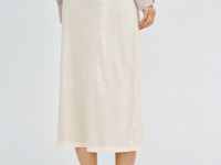 Прямая юбка с пайетками, Бежевый