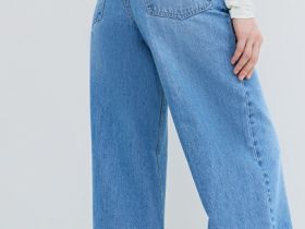 Ультраширокие джинсы с высокой посадкой, Голубой