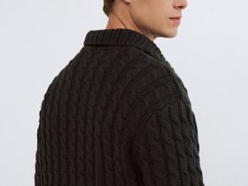 Вязаный джемпер поло с косами, Зеленый