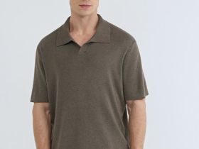 Вязаное поло с коротким рукавом, Коричневый