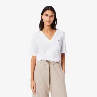 Женская футболка Lacoste свободного кроя из мягкого хлопка с V-образным вырезом