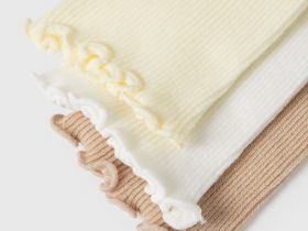 Высокие носки в рубчик для девочек, 3 пары, Бежевый