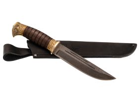 Туристический нож Витязь-2, сталь дамаск, художественная резьба, рукоять венге