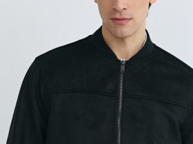 Бомбер из искусственной замши, Черный