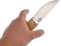 Охотничий нож Скинер, сталь Х12МФ, рукоять карельская береза, дюраль, с откованным долом