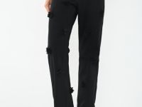 Джинсы с декором в виде цветов, Черный