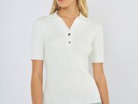 Джемпер в рубчик с воротником-поло, Белый