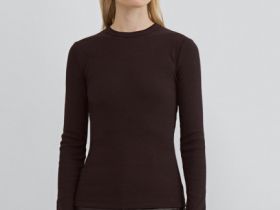 Лонгслив в рубчик, Коричневый