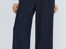 Широкие джинсы из тонкого денима с поясом на резинке, Синий