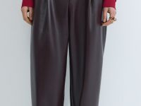 Брюки О-силуэта из искусственной кожи, Фиолетовый