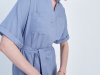 Платье из льна с коротким рукавом и поясом