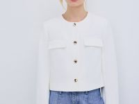 Однобортный укороченный жакет, Белый