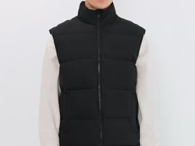Стёганый утеплённый жилет с воротником-стойкой, Черный
