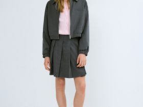 Укороченный жакет на молнии для девочек, Серый