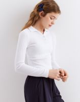 Белый лонгслив-поло в рубчик с воротником на кнопках Глория Джинс