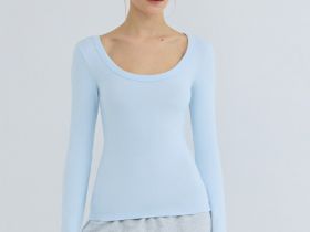 Приталенный лонгслив в рубчик, Голубой