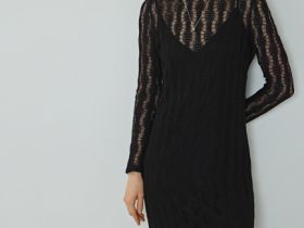 Ажурное платье миди, Черный