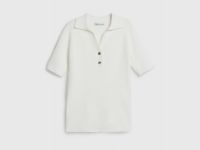 Джемпер в рубчик с воротником-поло, Белый