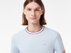 Мужская футболка Lacoste с воротником в полоску из эластичного хлопка