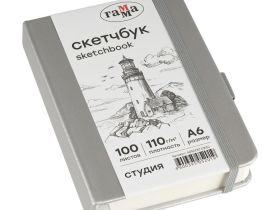 Скетчбук Гамма "Студия" А6 100 л 110 г, серебро, твердая обложка, на резинке, слоновая кость