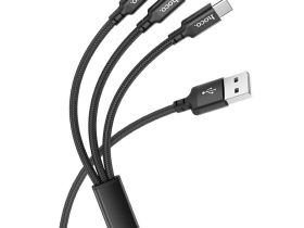 Кабель Hoco X14 (USB) 3 в 1 Lightning/Micro USB/Type-C 100см 2.4A (черный)
