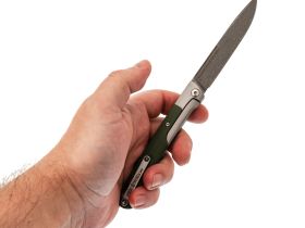 Складной нож Fat Dragon Attendants, сталь дамаск, рукоять G-10/сталь, зеленый