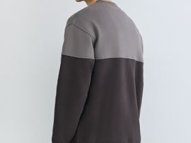 Свитшот колор-блок с надписью, Коричневый