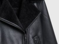 Дублёнка с воротником из искусственного меха, Черный