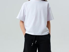 Комплект трикотажный для девочек: фуфайка (футболка), шорты, сумка-мешок