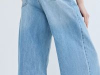 Прямые джинсы с высокой посадкой и ремнем с жемчугом, Голубой