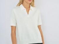 Джемпер с воротником-поло, Белый