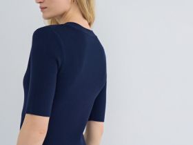 Вязаное платье с V-вырезом, Синий