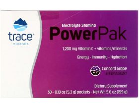 Trace Minerals ®, Electrolyte Stamina PowerPak, виноград Конкорд, 30 пакетиков. 5,3 г (0,19 унции) каждый