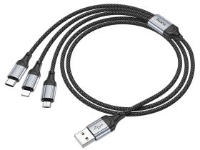 Кабель Hoco X102 (USB) 3 в 1 Lightning/Micro USB/Type-C 100см 2.4A (черный)