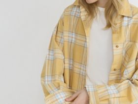 Рубашка в клетку из хлопка, Желтый