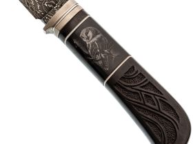 Авторский нож Сова, сталь мозаичный дамаск, подарочная шкатулка