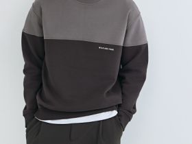 Свитшот колор-блок с надписью, Коричневый