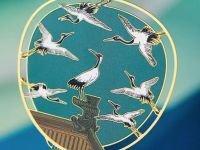 Закладка-веер для книг с кисточкой "Журавли счастья" (металл)